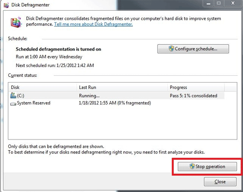 Windows 7 Disk Defragmenter